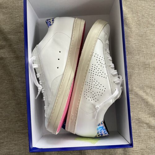 NWT P448 Women's White and Pink Sneakers Shimmer Hologram and Cheetah Print Shoe