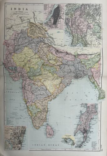 Mapa antiguo de la India 1902 de G.W. Tocino de más de 120 años - Imagen 1 de 3