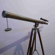 Antique nautical floor standing brass 39 inch telescope with wooden Stand tripod