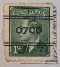 CANADA Postage ~ King George VI ~ Green 1₵ Stamp ~ Cancelled/Posted ~ 1949