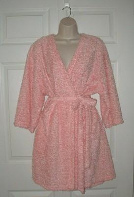  Women s Medium Pink Robe Belted Vintage Knee Length Mohair Inspired Look New 