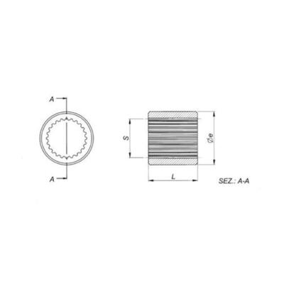 Splined Sleeve to Fit A 28 X 25 DIN 5480 Splined Shaft, 15 Teeth Splined Sleeve to Fit A 28 X 25 DIN 5480 Splined Shaft, 15 Teeth