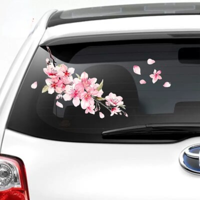 3-Piece Red Cherry Blossom Car Decal Sticker Set - Waterproof Vinyl Sakura Flower For Window, Bumper