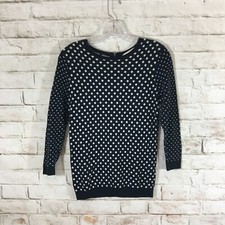 Ann Taylor Loft Womens XS Pullover Sweater Navy Blue Polka Dot Cotton Casual