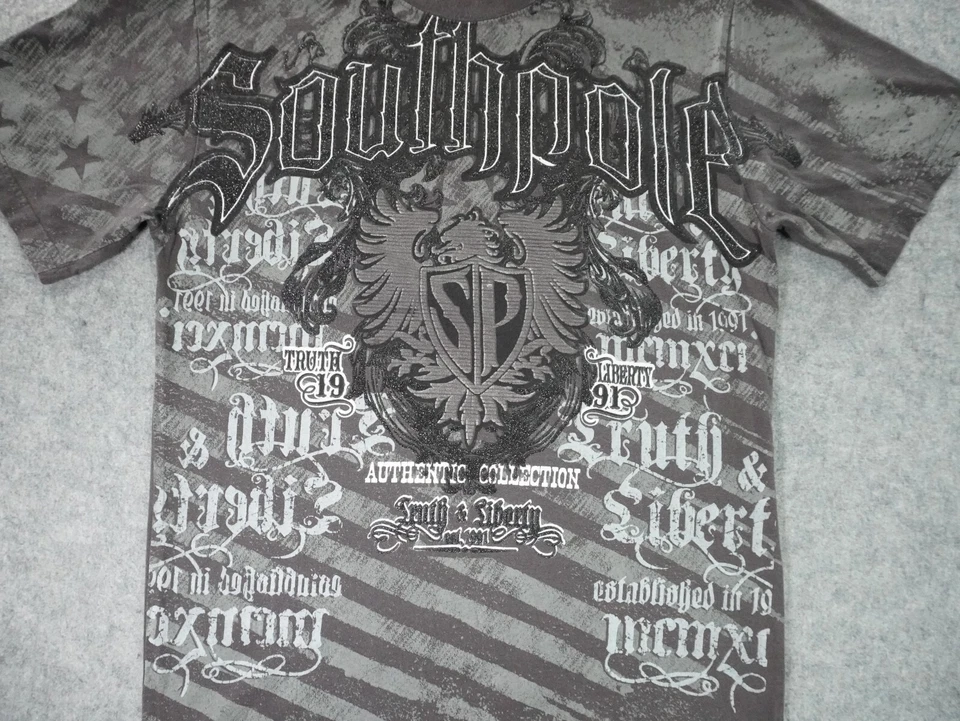 Camisa De Colección Y2K Southpole Talla Juvenil XL Gris Gráfico Rap Años 2000 Aflicción Gótica Foto 2 de 4
