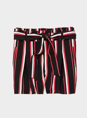 Torrid Self Tie Mid Short Stripe Lightweight Black & Fuchsia Pink