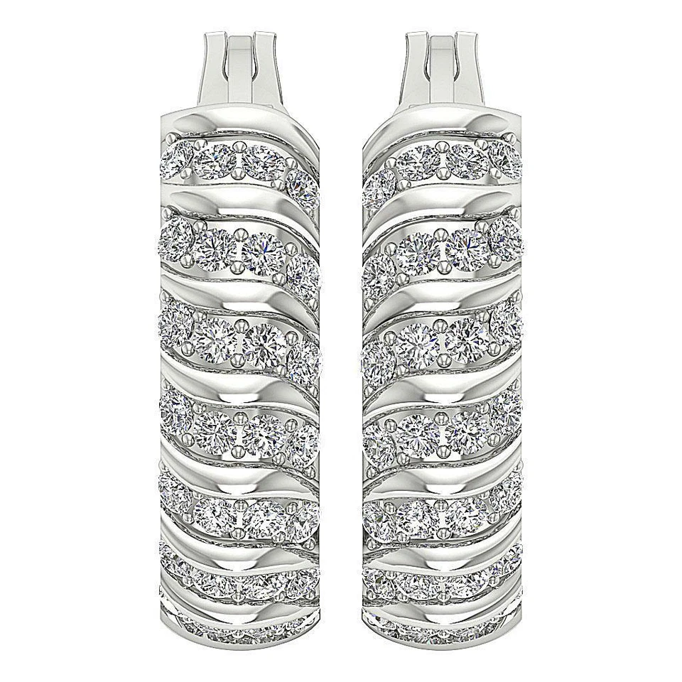 Hoop Earrings I1 G 0.80 Ct Natural Diamond 14K White Yellow Rose Gold Pave Set - Image 4 of 4