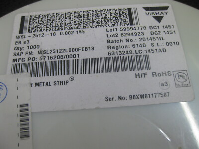 50PCS WSL25122L000FEB18 0.002R 1% 2W Current Sense Resistors SMD 0.002 ohms