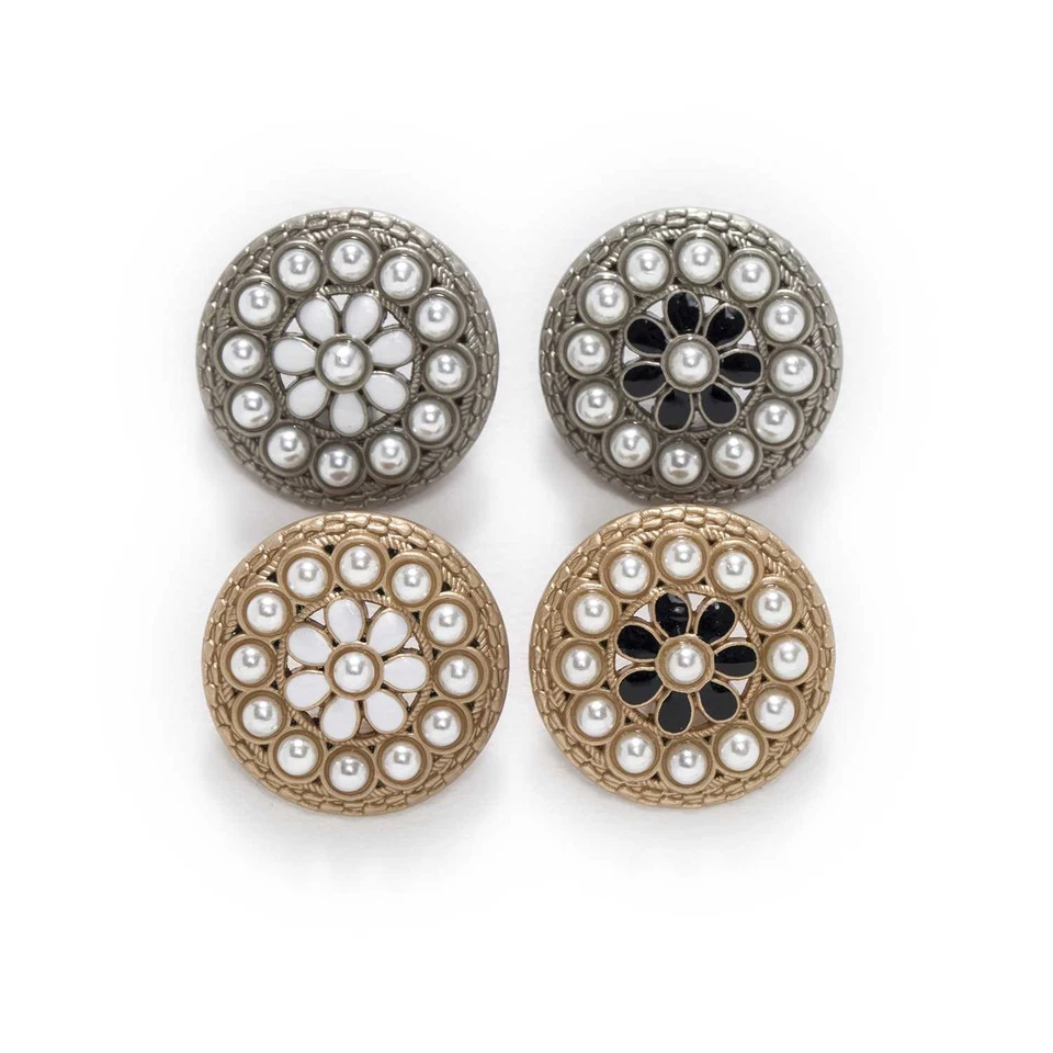 5pcs Enamel Pearl Retro Metal Shank Button Sewing Coat Jacket Crafts Gift Decor - Image 2 of 4