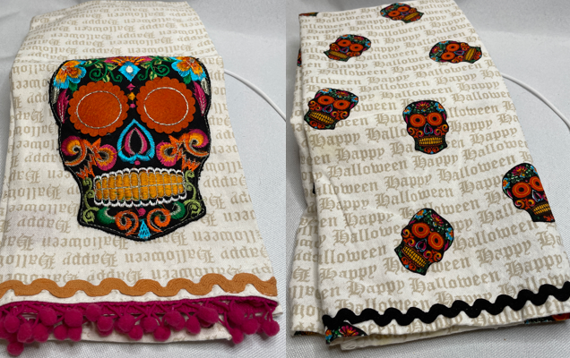 Halloween Day of the Dead Kitchen Towels Set of 2 Skull Design NWOT Holiday