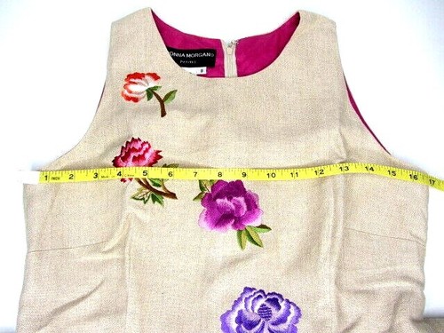 Donna Morgan Women's Dress SZ 8P Midi Linen Floral Embroidery Lined Cottage Core - Picture 5 of 11