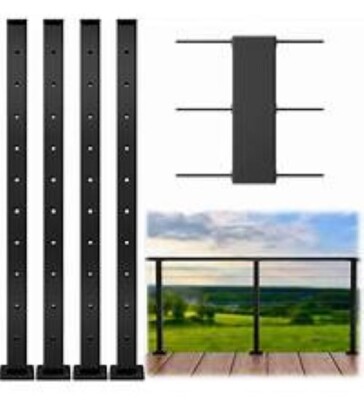 Muzata 4 PACK  drilled Side Mount Post 36x2x2  Top Cable Railing Post PF02