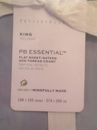 NWT POTTERY BARN King PB Essential Flat Sheet 300 Thd Ct 108"x105" Slate Blue - Picture 2 of 2