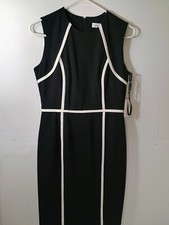 NWT Calvin Klein Women’s Size 4 Sleeveless Black Lined Sheath Dress White Trim