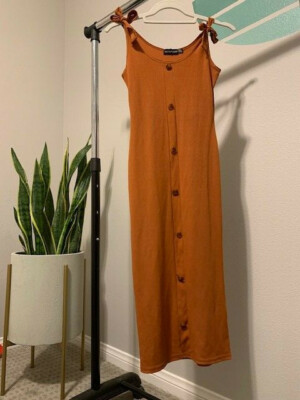 Pretty Little Thing Orange Summer Vacation Button Down Dress S