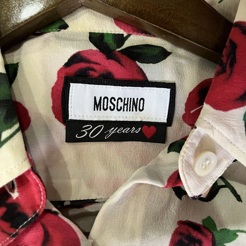 Mono para mujer Moschino 30th Rose mezcla seda manga larga pantalones cortos talla 6 Foto 3 de 4
