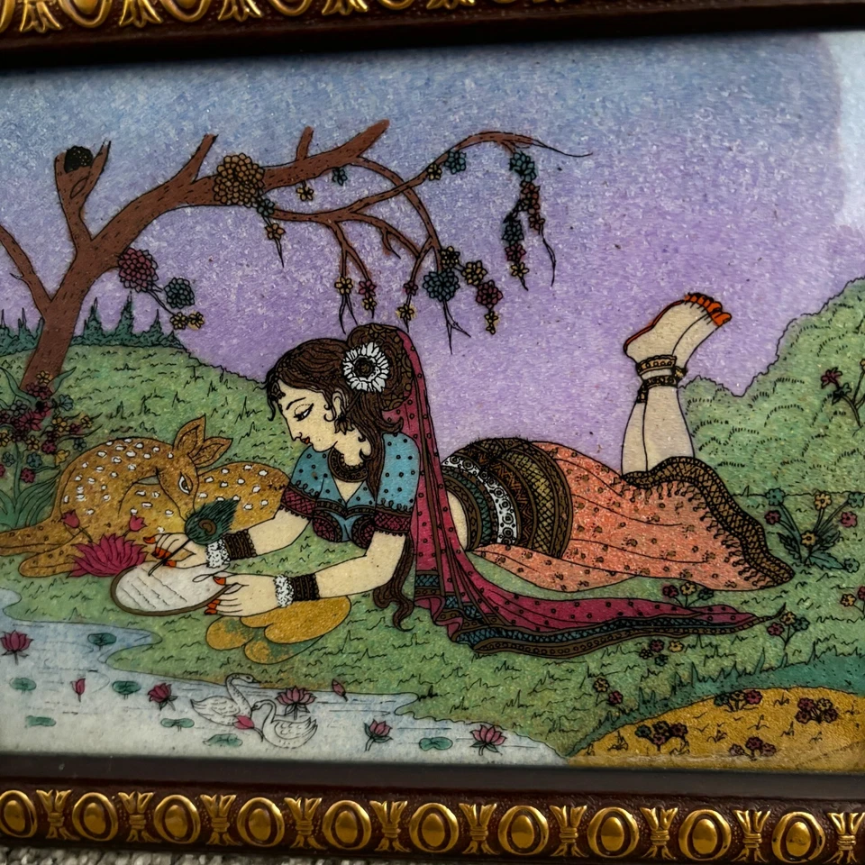 Pintura de piedras preciosas reales Sunish Maru India 10 + piedras reales de varios colores 9,5" Foto 2 de 4