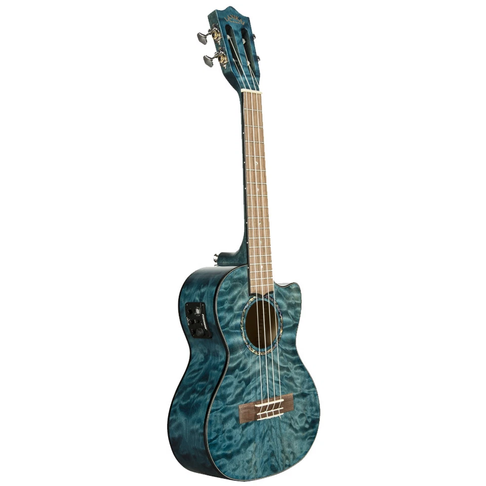Lanikai QM-BLCET Quilted Maple Blue Stain Tenor Acoustic Electric Ukulele + Case - Image 2 of 4