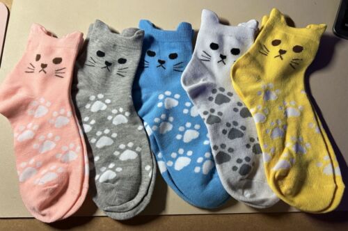 5 Pairs of thick quality Cat/Kitten socks with ears! These make a great gift! - Picture 2 of 2