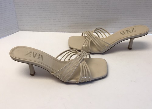 ZARA Womens Size 7.5M Cris Cross Straps Square Toe Slide Heels - Picture 2 of 10
