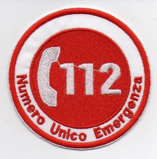 PATCH RICAMO TOPPA 112 NUMERO UNICO EMERGENZA TERMOADESIVA ROTONDO DIVISA