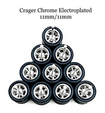 5x Chrome Cragar 11/11mm Real Rider Wheels w/ Rubber Tires for 1/64 H0T Wheelz