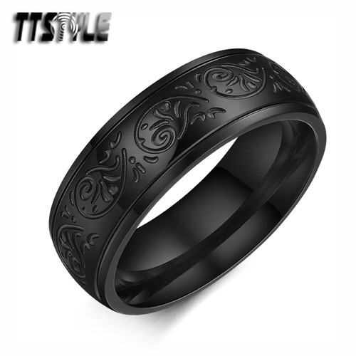 TTStyle 8mm Stainless Steel Patten Band Ring 3 Colurs Size 7-15 NEW - Picture 2 of 4
