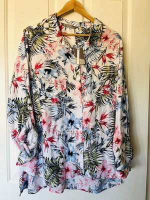 katies linen shirt Summer Cool Womens NWT Floral Cruise Holiday size 18