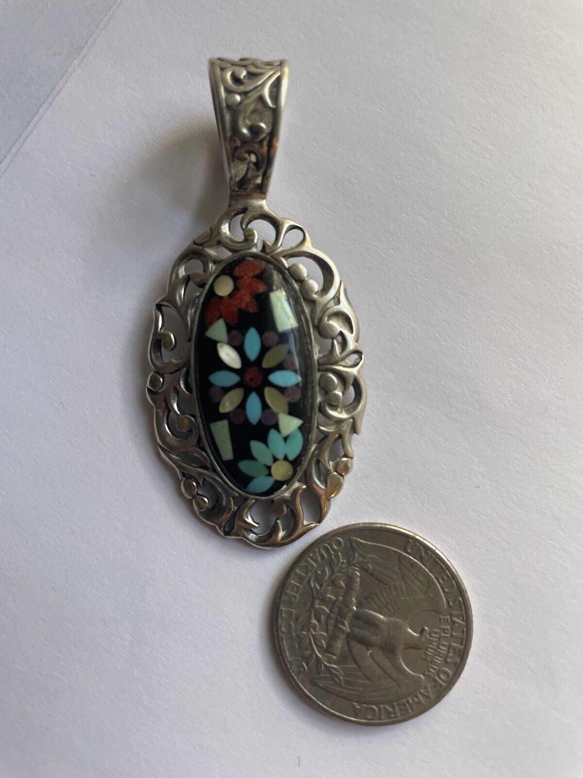Sterling silver inlay Pendant with stones - image 1