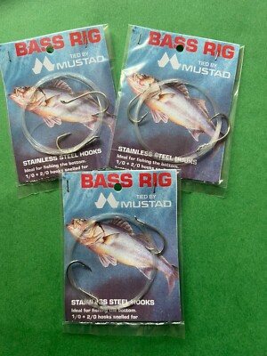 3 Meeresangeln Barsch Rigs von Mustad Edelstahl Haken 1/0 & 2/0