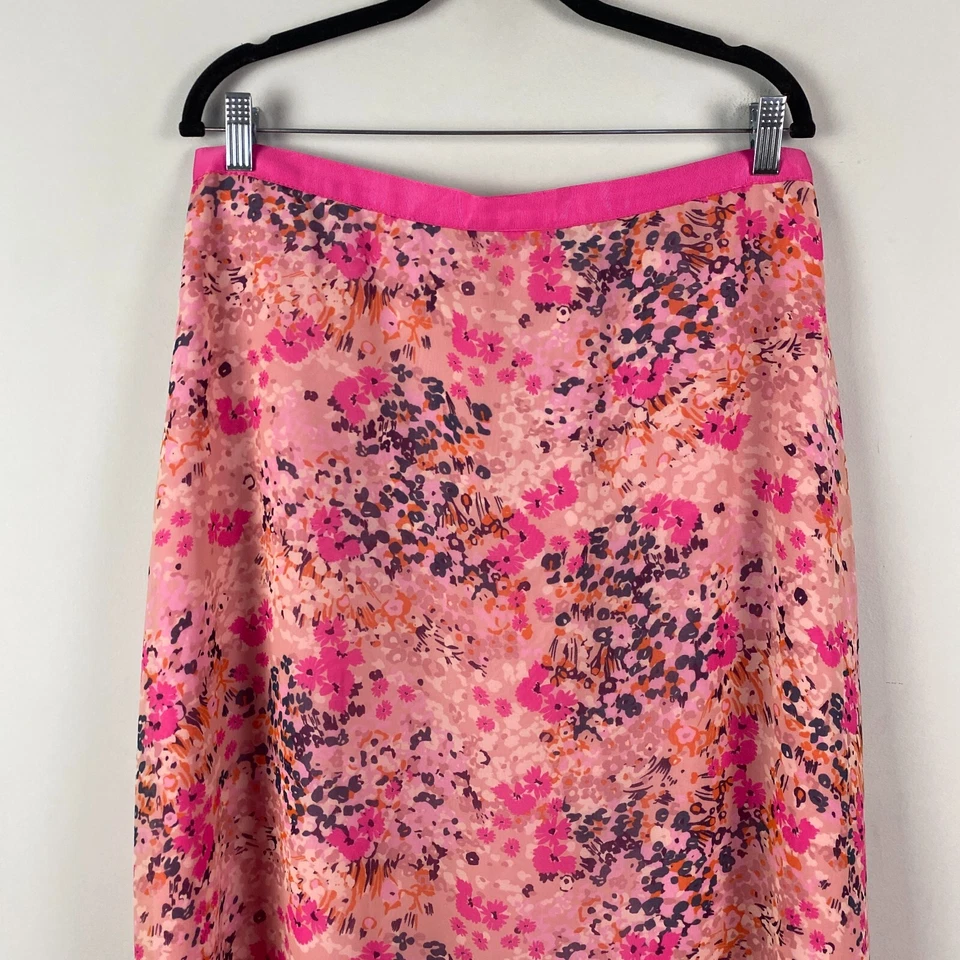 Falda Larga Alta Sally Rosa Floral Midi Talla 10 Cremallera Trasera Foto 2 de 4