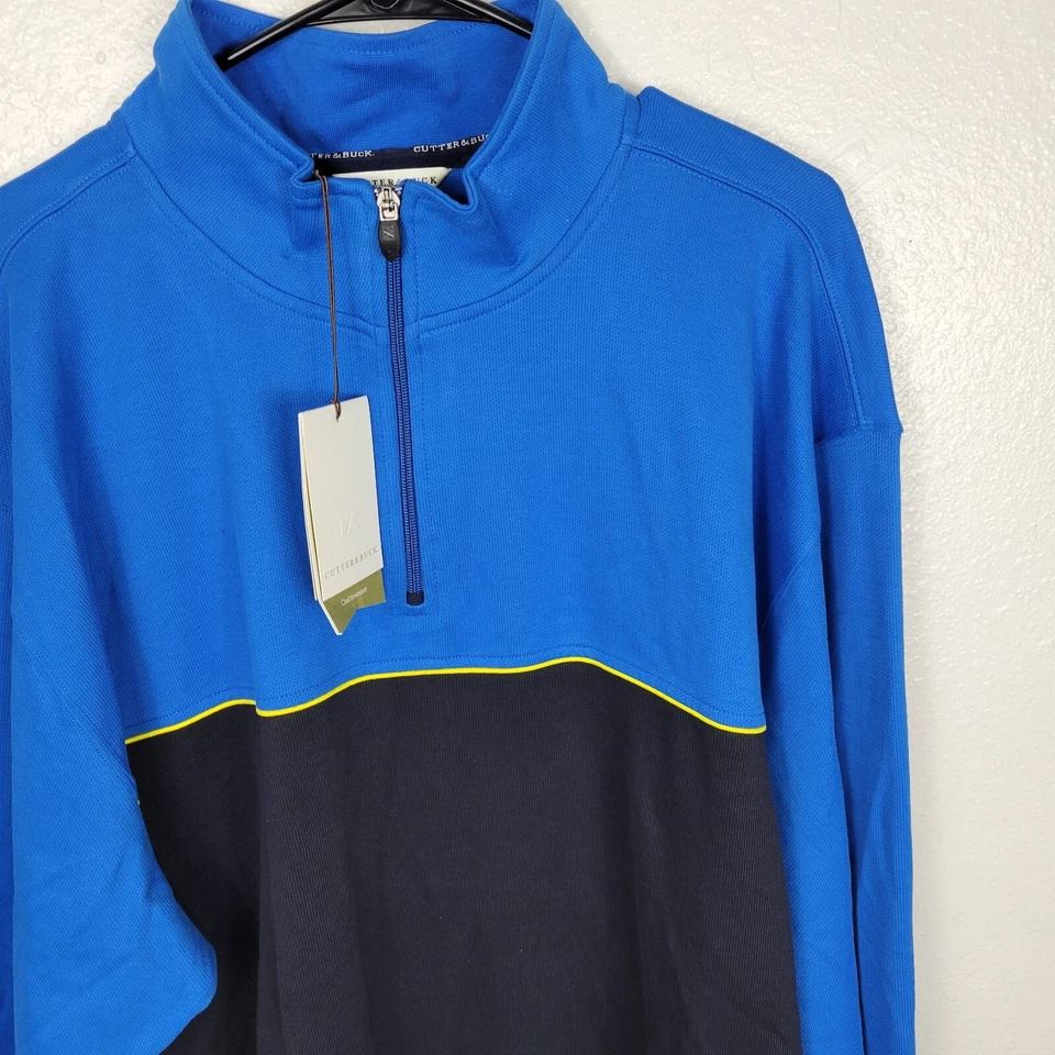 NWT Cutter & Buck 1/4 Zip Jacket Pullover Golf Pima Cotton Mens Bright Blue 1X B - Image 3 of 4