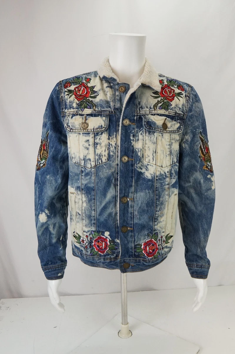 Reason Death Above Dishonor Men s Sherpa Lined Mulberry Moto Denim Jacket Sz M
