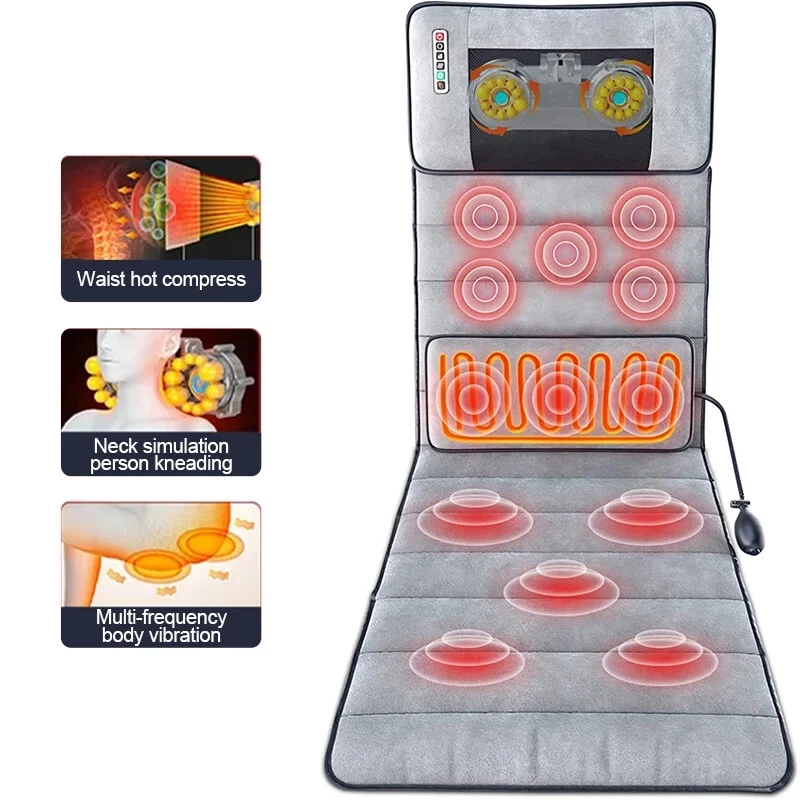 Alfombra de masaje eléctrica de cuerpo completo con almohadilla de masaje de vibración térmica cojín masaje de espalda Foto 3 de 4