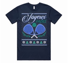 Joyeux Padel Christmas T-shirt Tee Top Xmas Tennis Racquet Sport Gift Retro Noel