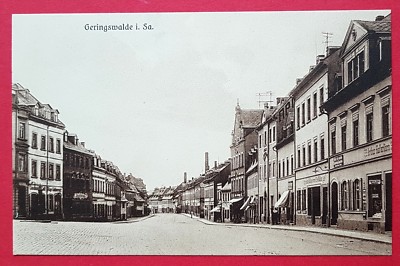 Postcard Geringswalde in Sat. around 1910 street lot with shops (28058