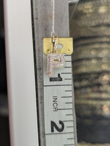 Real Natural Diamond 10kt Yellow Gold Two-tone Bubble Style Initial P Pendant - Picture 7 of 8