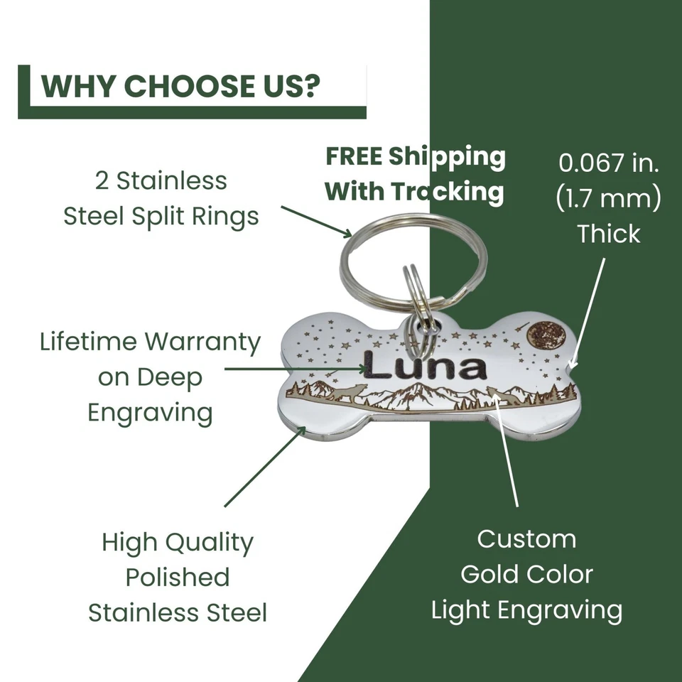 Deep Engraved Bone Pet ID Tag – Stainless Steel, Double Sided, Lifetime Warranty - Image 2 of 4