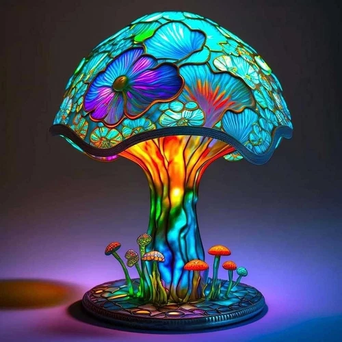 Vintage Table Lamp Mushroom Table Lamps Stained Bohemian Resin Night Light Lamp - Picture 3 of 21