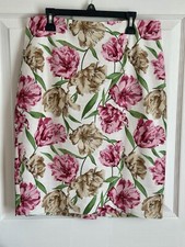 Ann Taylor Cream Cotton Floral Print Career Textured Classic Pencil Skirt Size 4