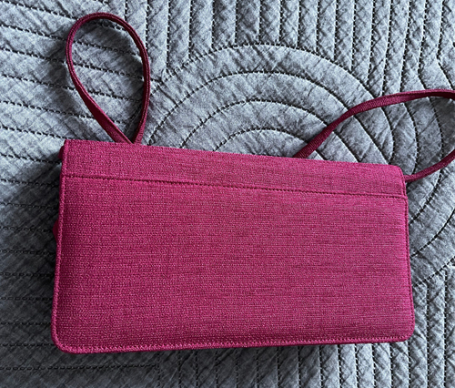 Jacques Vert Women's Bag Crossbody Strap or clutch, Raspberry Maroon Red Linen - Picture 3 of 3