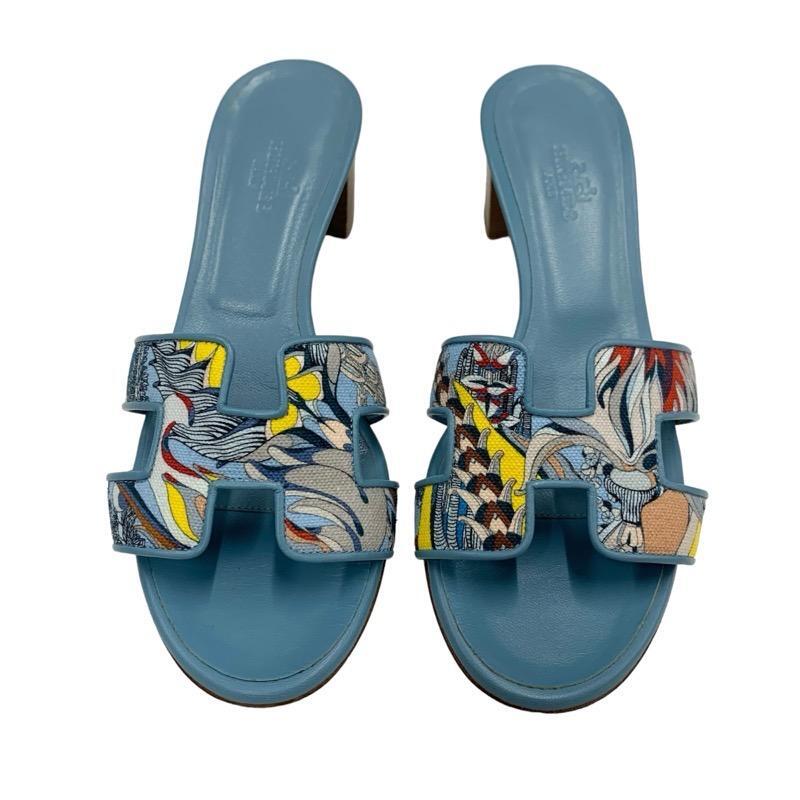 【爽やかカラーで印象アップ】HERMES サンダル Oasis sandal Hermes Authentic Oasis Sandals Canvas Leather Light Blue