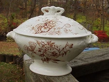 MINTY! 1880 Anthony Shaw Aesthetic Brown Transferware JAVA Covered Sauce Tureen