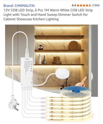 NEU 12V COB LED Streifen, 6 Stück 2M/6,6Ft Warmweiß COB LED Streifen Licht + Touch BL33