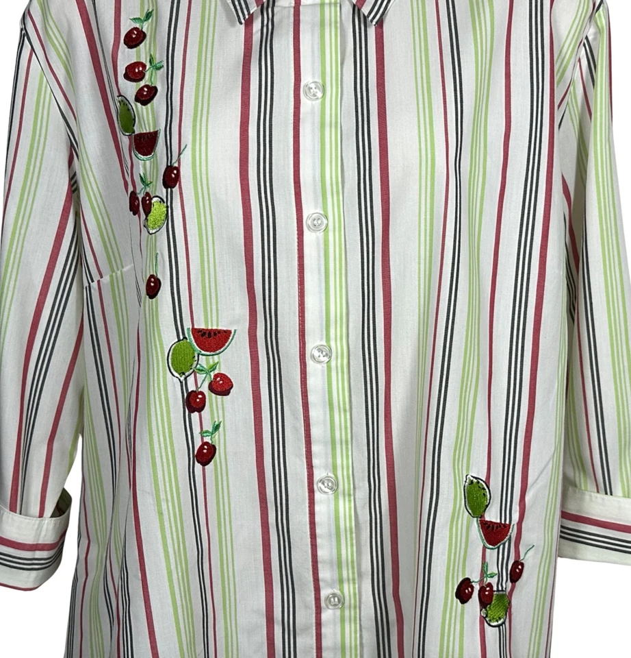 Top Breckenridge para mujer bordado mangas 3/4 verde rosa abotonado talla XL Foto 4 de 4