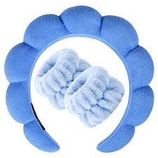 Spa Headband for Washing Face Wristband Set Sponge Makeup YP Dark Blue