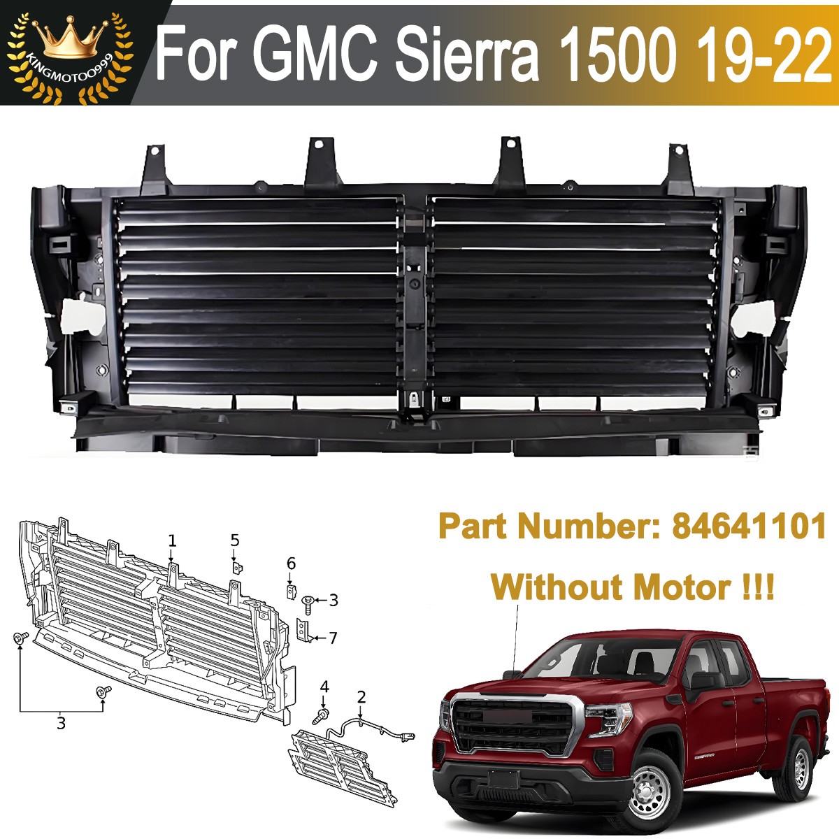 0114-11   ruwaさま 2019-2021 GMC Sierra 1500 Front Upper Radiator Shutter Assembly