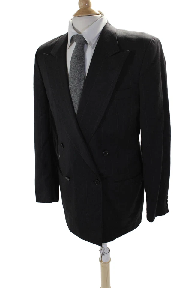 Blazer Lubiam masculino de lã cinza escuro listrado peito duplo manga longa tamanho 52 - Imagem 3 de 4