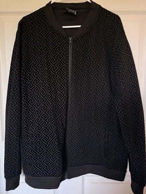 Casa Moda Couture Black Greek Key Velour Bomber Jacket