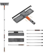 Window Cleaning Tool 61" Long Reach Telescopic Pole Head Squeegee 3 Pads Cleaner